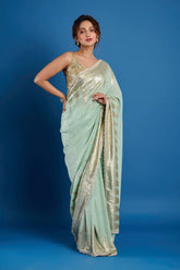 Green Full Sequins Georgette Designer Saree