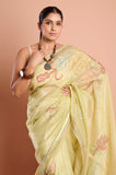 Green Onex Hand Kantha Work Saree