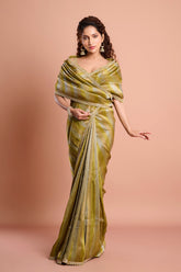 Green Organza Tissue Handwork Designer Saree