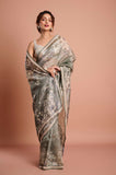 Green Printed Crush Tissue Handwork Saree