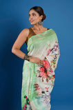 Green Pure Linen Digital Printed Saree