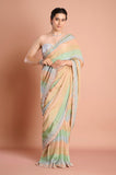 Green Shaded Stripes Soft Organza Handwork Designer Saree