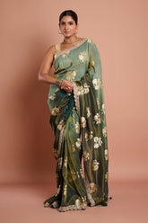 Green Shaded Weaving Tissue Hand Zardosi Work Saree
