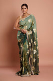 Green Shaded Weaving Tissue Hand Zardosi Work Saree