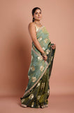 Green Shaded Weaving Tissue Hand Zardosi Work Saree