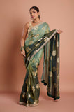 Green Shaded Weaving Tissue Hand Zardosi Work Saree