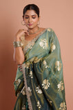 Green Shaded Weaving Tissue Hand Zardosi Work Saree