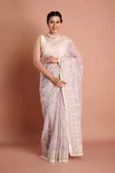 Lavender Organza Embroidered Designer Saree