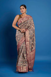 Light Gray Pure Chanderi Digital Print Saree
