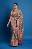 Light Gray Pure Chanderi Digital Print Saree