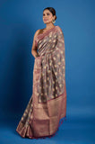 Light Gray Pure Chanderi Digital Print Saree