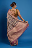 Light Gray Pure Chanderi Digital Print Saree