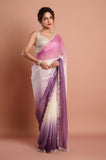 Lilac Purple Shaded Shimmer Satin Handwork Designer Saree