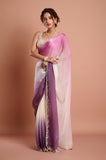Lilac Purple Shaded Shimmer Satin Handwork Designer Saree