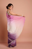 Lilac Purple Shaded Shimmer Satin Handwork Designer Saree