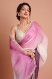 Lilac Purple Shaded Shimmer Satin Handwork Designer Saree