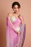 Lilac Purple Shaded Shimmer Satin Handwork Designer Saree