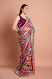 Magenta Multicolour Printed Georgette Stripe Saree