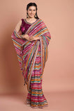 Magenta Multicolour Printed Georgette Stripe Saree