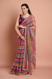 Magenta Multicolour Printed Georgette Stripe Saree