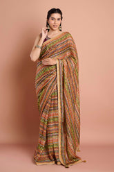 Mustard Stripes Organza Saree