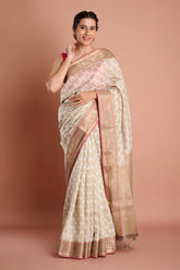 Off White Pure Chanderi Digital Print Saree