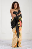 Offwhite Black Crepe Handwork Designer Saree