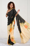 Offwhite Black Crepe Handwork Designer Saree