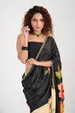 Offwhite Black Crepe Handwork Designer Saree