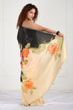 Offwhite Black Crepe Handwork Designer Saree