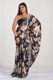 Offwhite Black Satin Saree