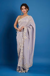 Offwhite Blue Tissue Gota with Zardosi Hand work Saree