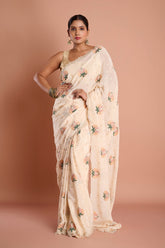 Offwhite Chinon Handwork Designer Saree