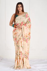 Offwhite Floral Crepe Handwork Designer Saree