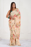 Offwhite Floral Crepe Handwork Designer Saree