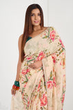 Offwhite Floral Crepe Handwork Designer Saree