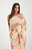 Offwhite Floral Crepe Handwork Designer Saree