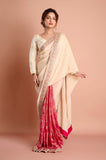 Offwhite Magenta Half & Half Weaving Tissue Saree