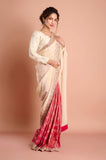 Offwhite Magenta Half & Half Weaving Tissue Saree