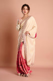Offwhite Magenta Half & Half Weaving Tissue Saree