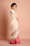 Offwhite Magenta Half & Half Weaving Tissue Saree