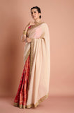 Offwhite Orange Half & Half Weaving Tissue Saree