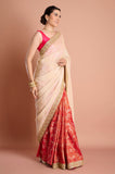 Offwhite Orange Half & Half Weaving Tissue Saree