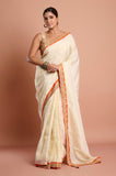 Offwhite Orange Tissue Saree