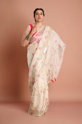 Offwhite Pure Linen Digital Printed Saree