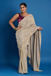 Offwhite Purple Tissue Gota with Zardosi hand work Designer Saree