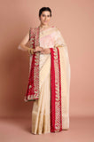 Offwhite Tissue Saree With Purple Blouse Piece
