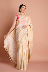 Offwhite Tissue Saree With Yellow Blouse Piece