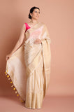 Offwhite Tissue Saree With Yellow Blouse Piece