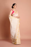 Offwhite Tissue Saree With Yellow Blouse Piece